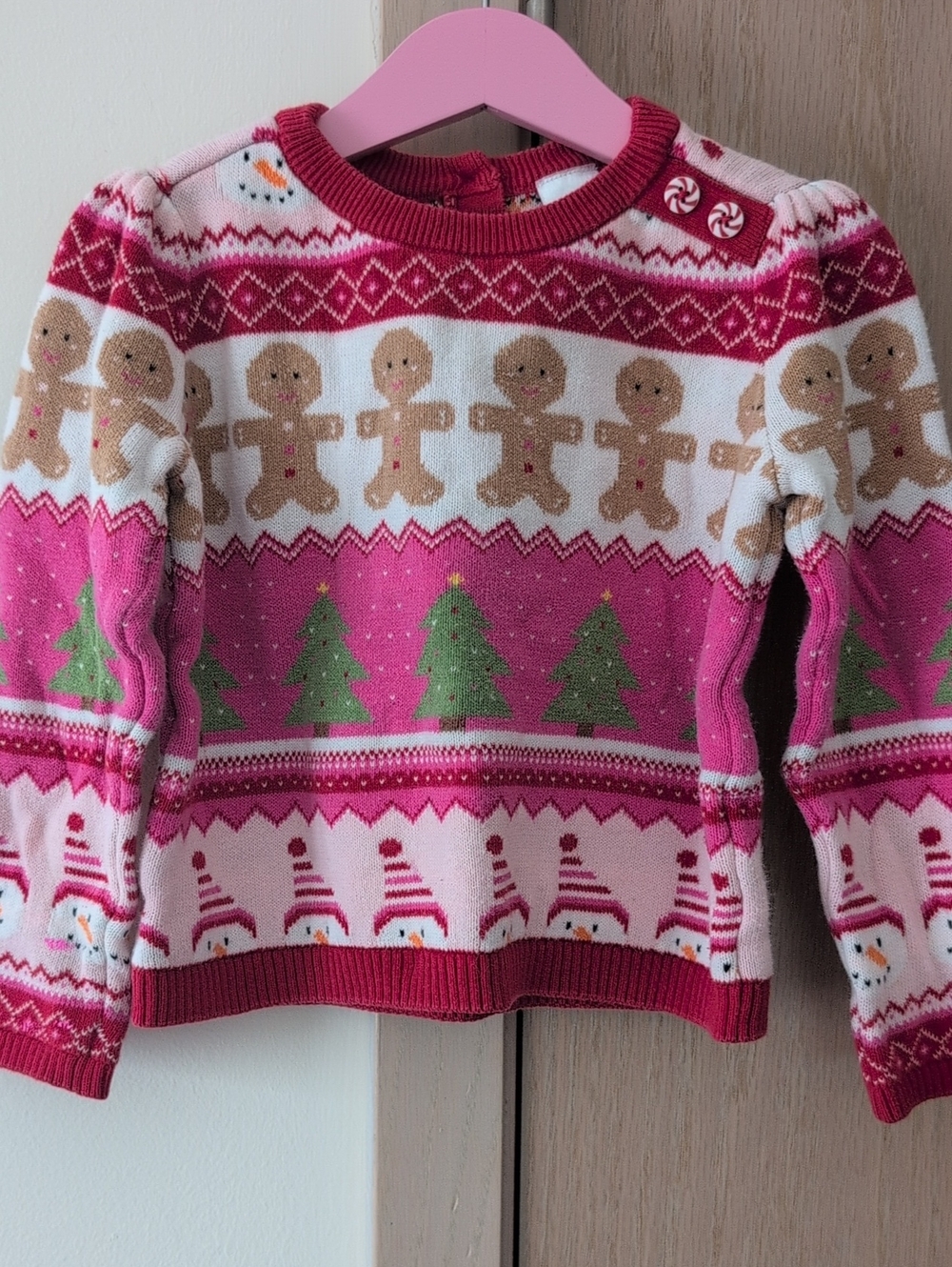 Gymboree Pink & Cream Gingerbread Holiday Sweater - Size 4